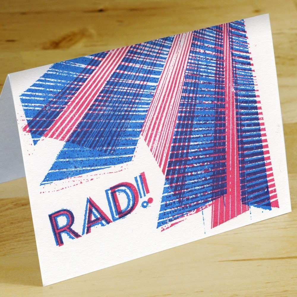 Rad Hand-printed Greeting Cards -- Set of 6