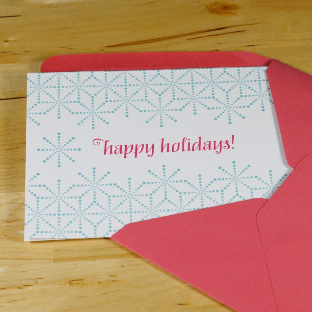 Set of 6 Hand-Printed Holiday Cards -- Happy Holidays