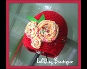 LiliBug 3-in-1 Girls Custom Shabby Chic Crochet Beanie Hat - Strawberry Fields