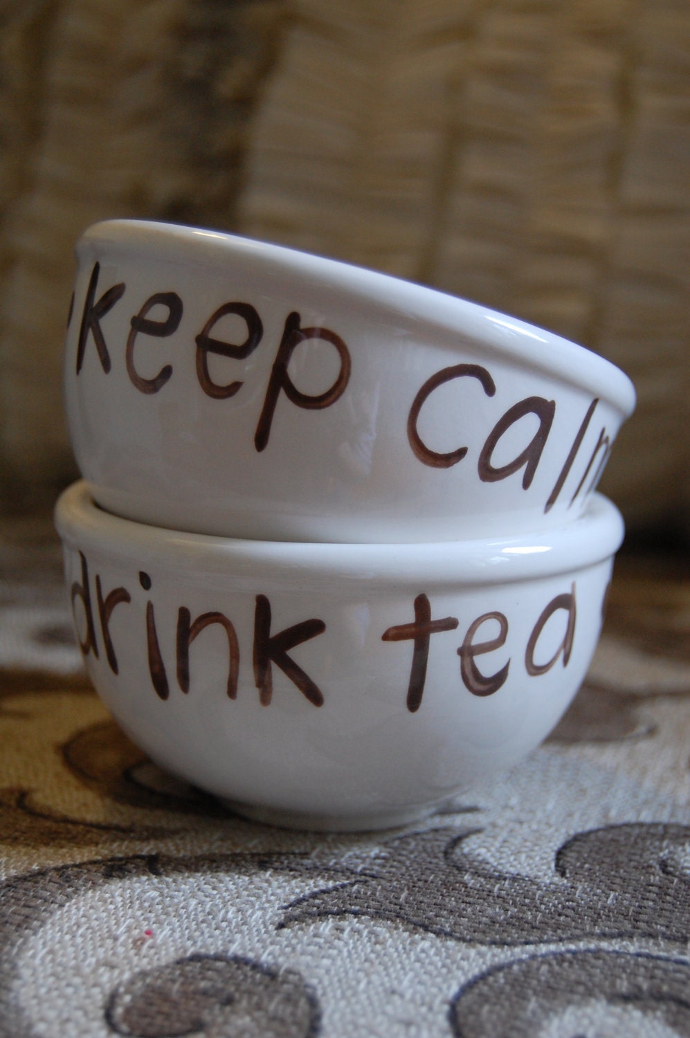 Keep Calm and Drink Tea - Simple Asian Style Zen Tea Cup or Small Bowl, Custom Painted Il_170x135
