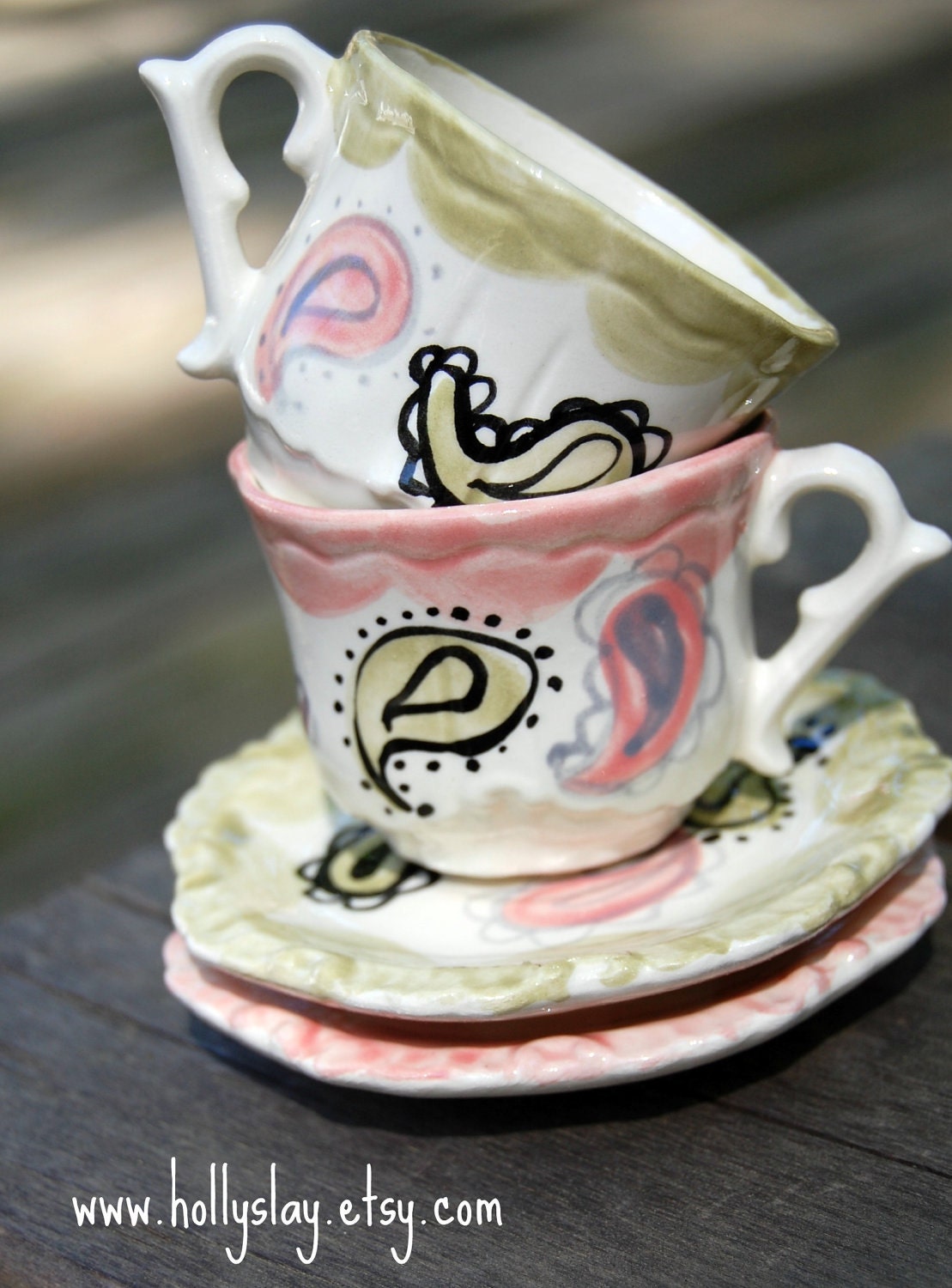 Pink Paisley. . . Personalized Tea Cups Handpainted. . . Lovely for tea parties and showers. . . Il_570xn