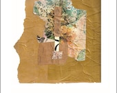 Recovered - Original Collage with Weathered and Hand Painted Papers 8 x 8 on 11 x 14 Backing