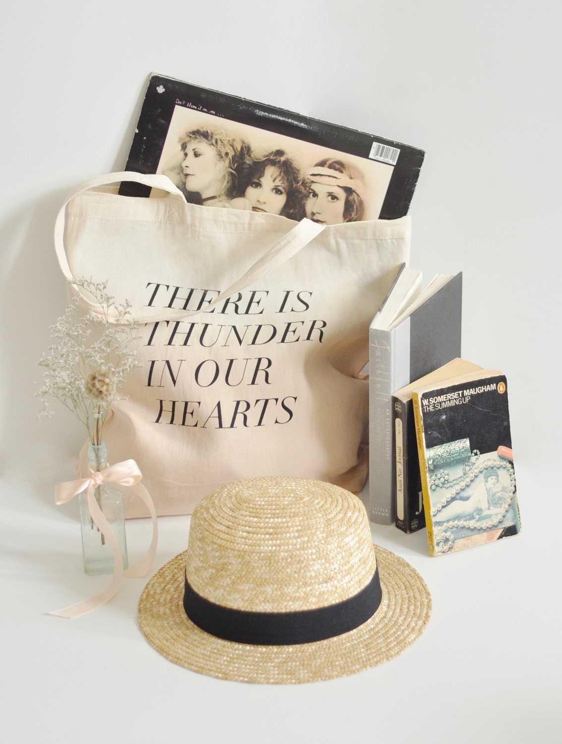 thunder in our hearts tote, blush dip dye