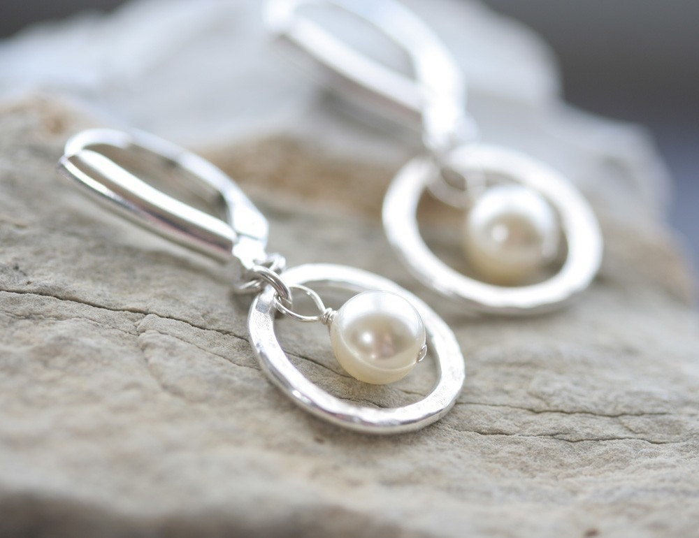 Simply Chic -  Sterling Silver and Pearl Dangle Earrings