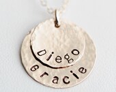 Personalized Hammered Stacking Necklace in Sterling Silver - 2 Discs