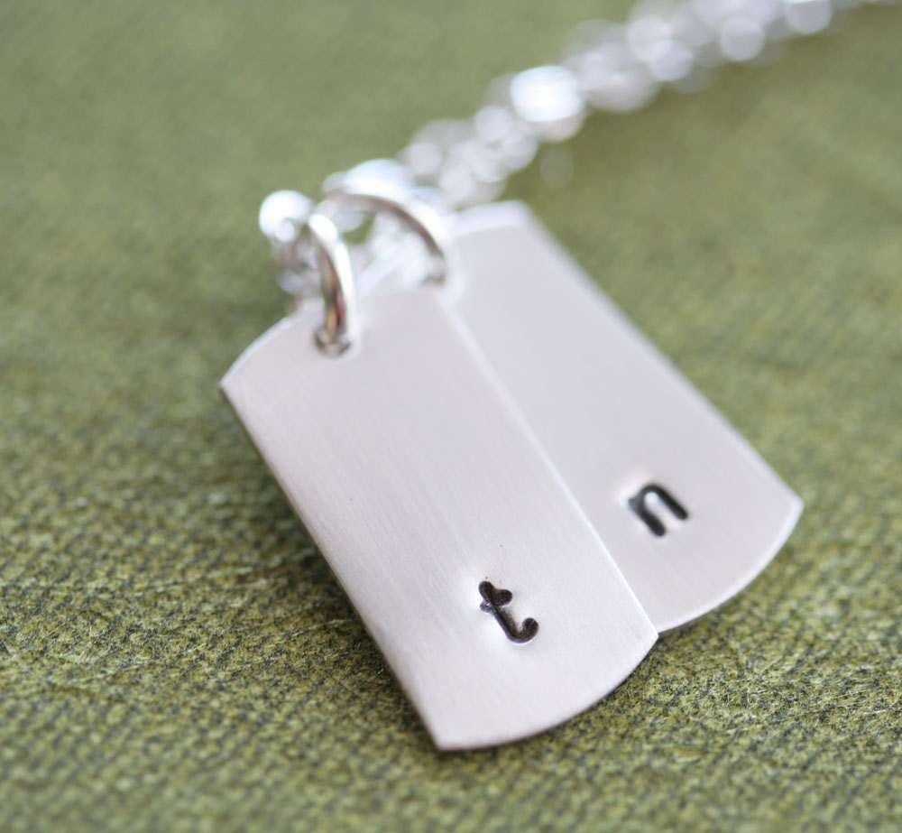 Personalized Vertical Petite Rectangle Necklace - 2 Sterling Silver Charms