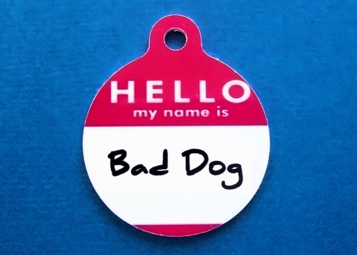 Pet ID Tag Small - Bad Dog in Red -Two Sided- TINY SIZE