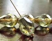 Czech Teardrop Bead Green Luster Picasso Faceted 13x10mm  - 6 pc
