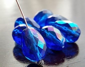 Sapphire AB Czech Teardrop Bead Faceted 13x10mm  - LAST 6 pc