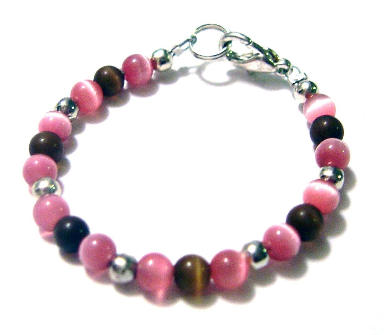 Baby/Infant ---Pink -n- Brown--- Bracelet/Jewelry - Cat Eye Beads
