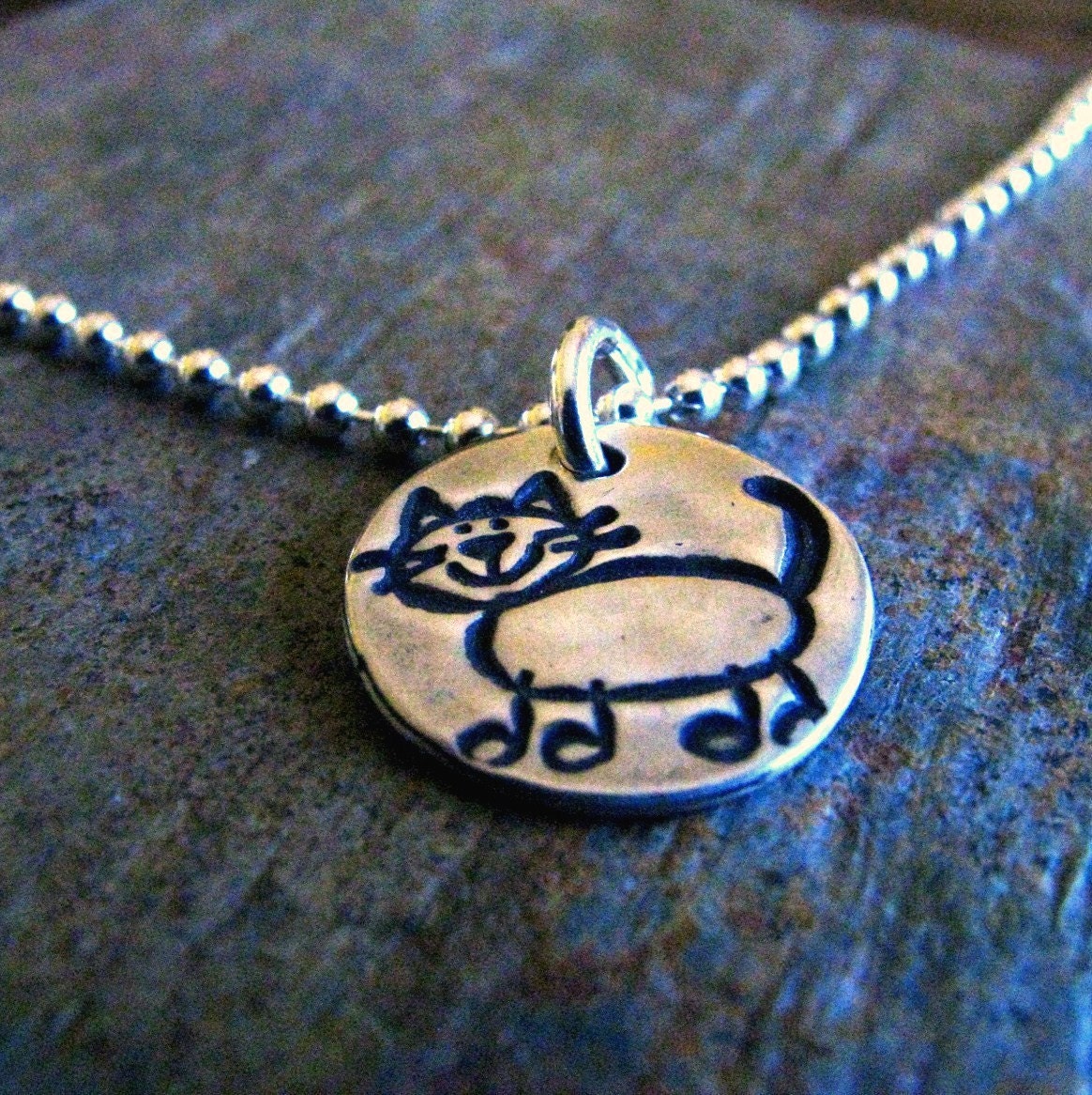 Silver Kitty Cat Ankle Bracelet, PMC Fine Silver Charm, Sterling Silver Chain