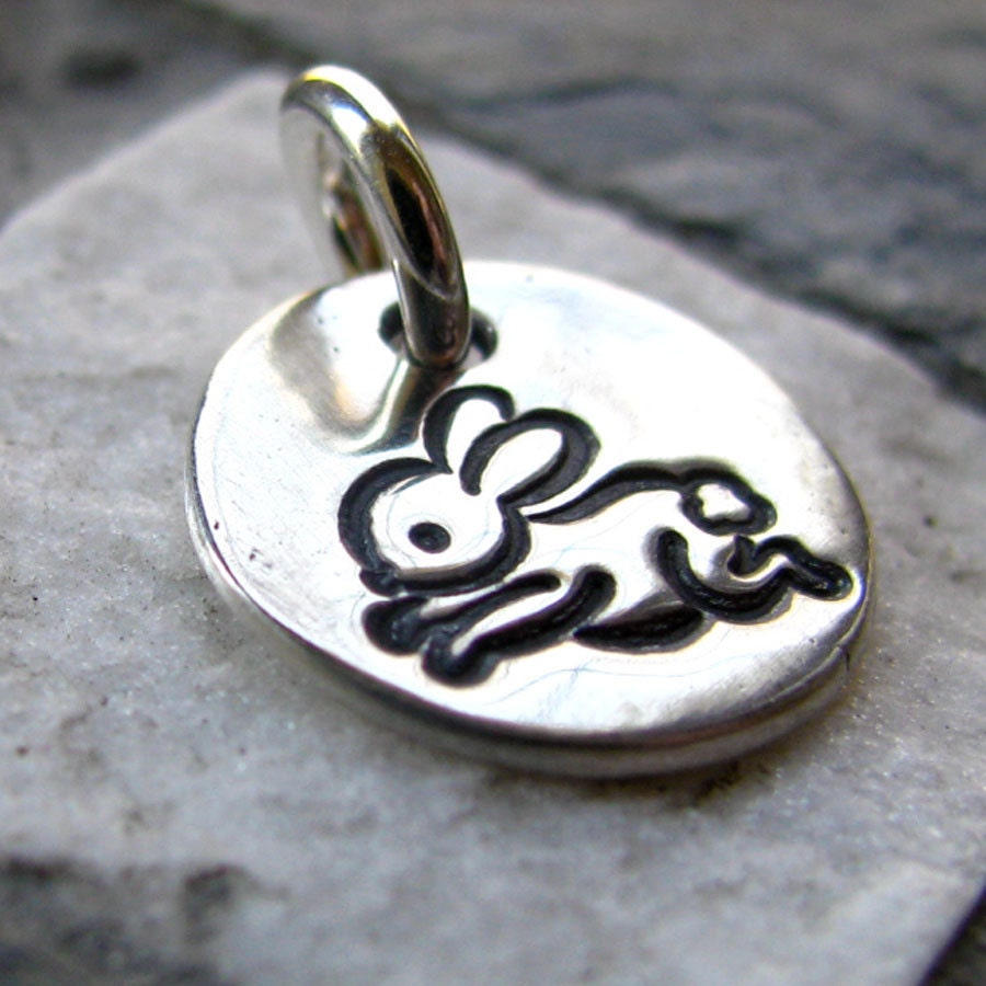 Silver Bunny Charm, PMC Fine Silver, Animal Jewelry