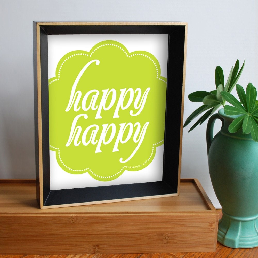 Lime Green Print - happy happy - bright avocado chartreuse poster uplifting wall art poster vibrant