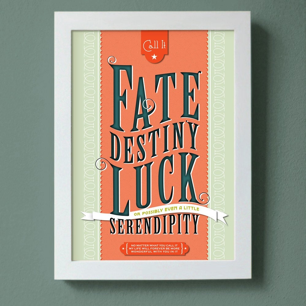 Wall Art Poster Call It Fate print - large size - love typography poster fate destiny luck peach ribbon sage green teal wall art decor