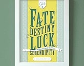 Wall Print Poster - Call It Fate - large size - love luck destiny ribbon anniversary typography poster yellow green blue star
