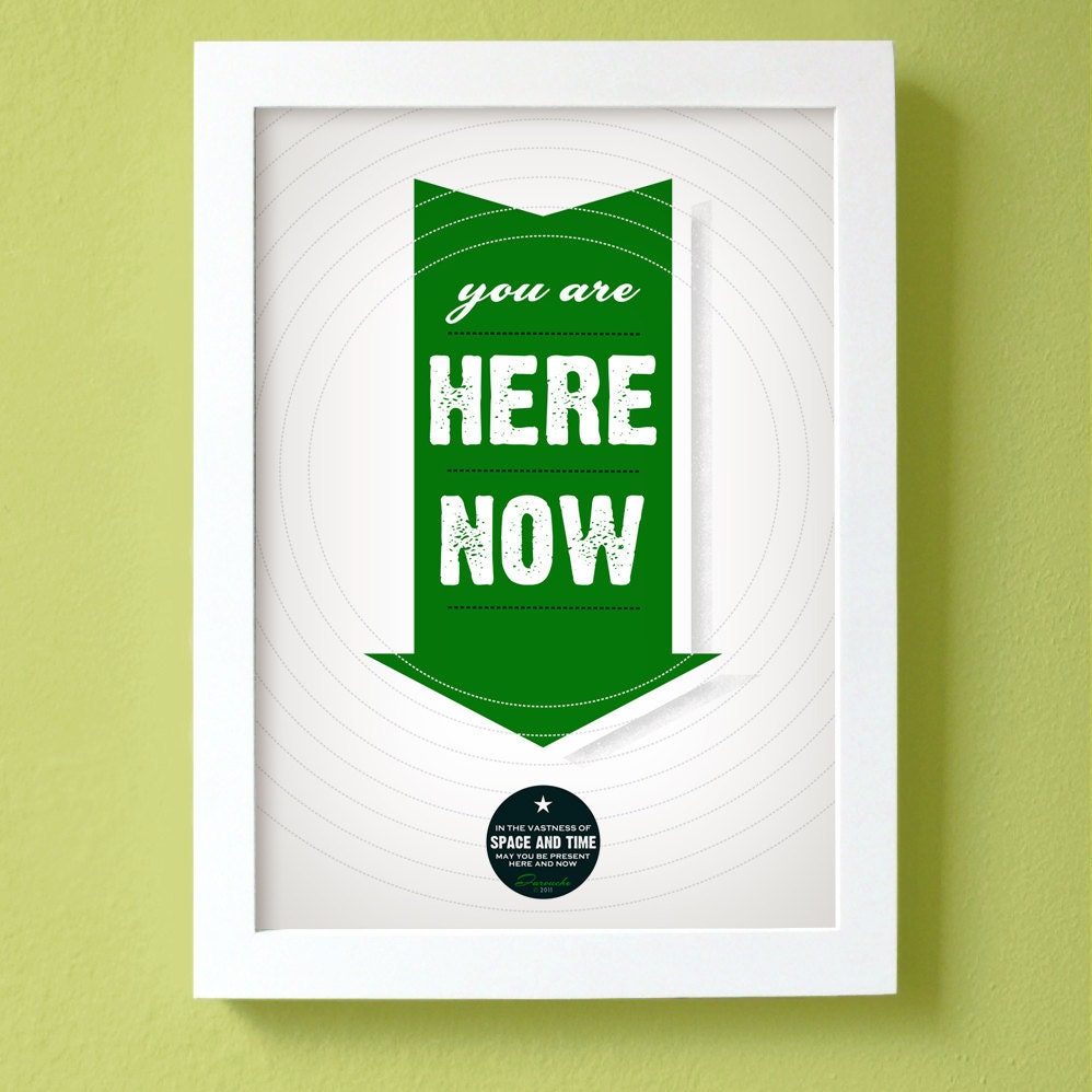 you are here now print - large size - grass green arrow poster