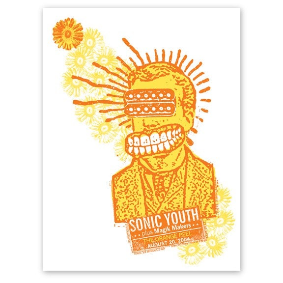 Sonic Youth Kim Gordon Thurston Moore concert poster, silkscreen NC gigposter screenprint, Humbucker head.
