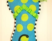 Flip Flop Burlap Door Hanger Decoration HUGE 2 ft  - Spring Summer Polka Dots Turquoise Lime Green