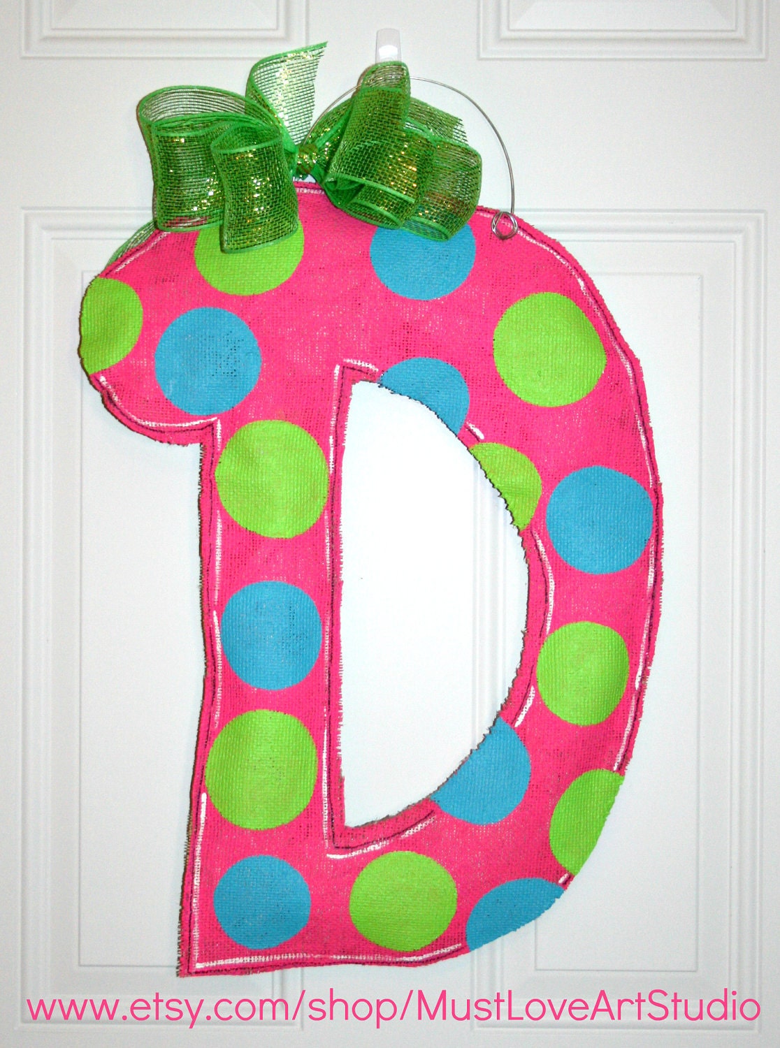 Hand Painted Initial Burlap Door Hanger Decoration Personalized Polka Dots Mother's Day