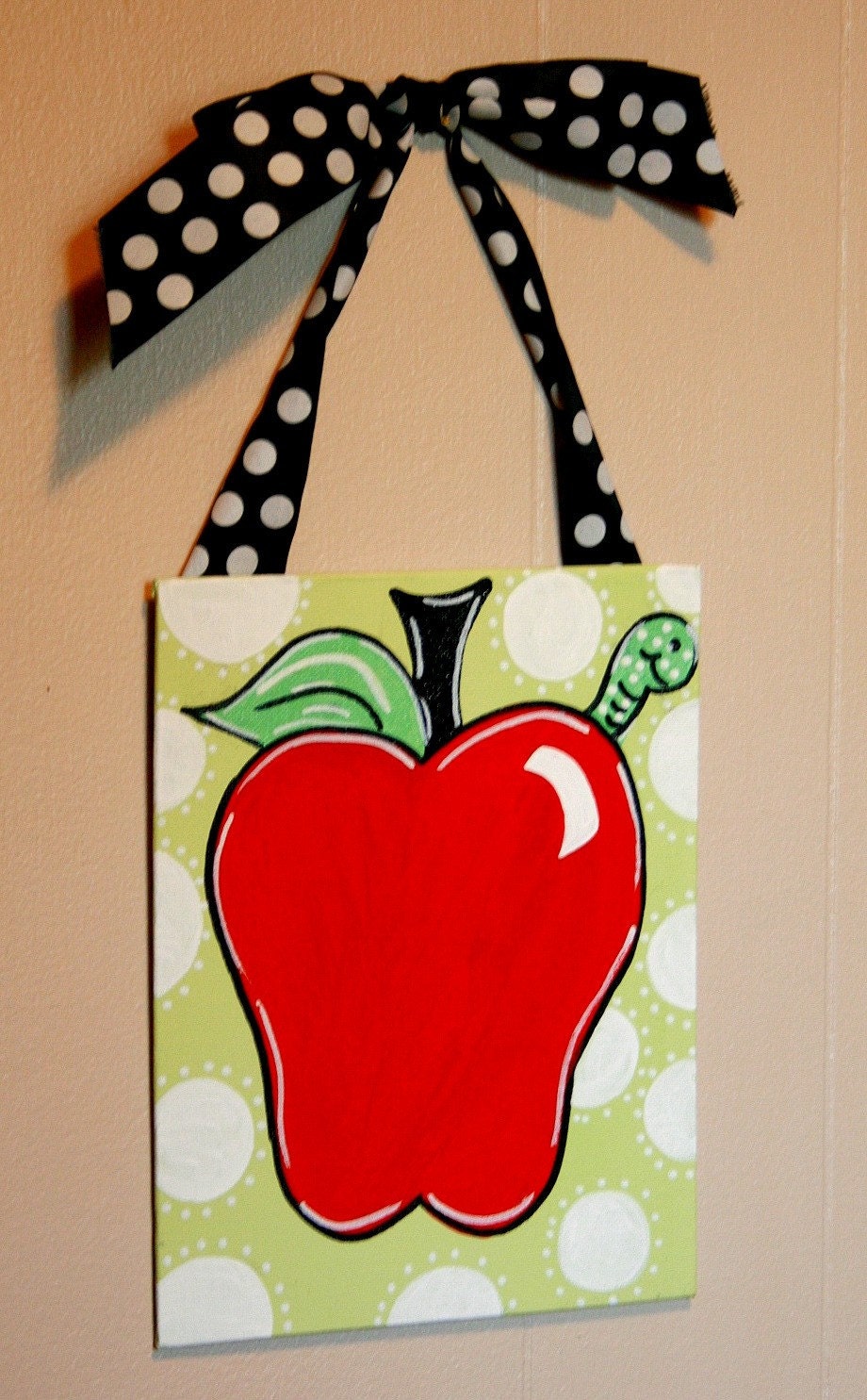 Personalized Teacher Gift Christmas Apple Polka Dot Painting Door Hanger