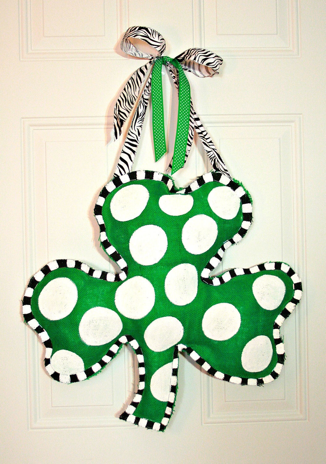 Hand Painted St. Patrick's Day Burlap Shamrock Door Hanger Decoration HUGE 2 ft x 21" - Irish Clover