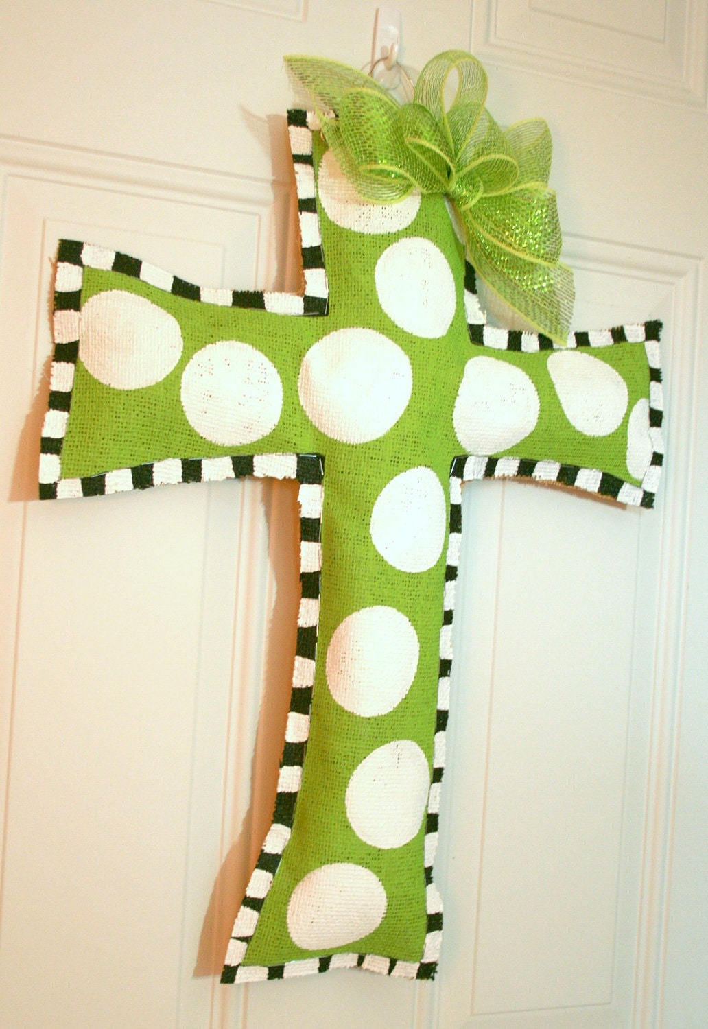 Easter Cross Burlap Door Hanger Christian Faith Decoration HUGE 2 ft - Spring
