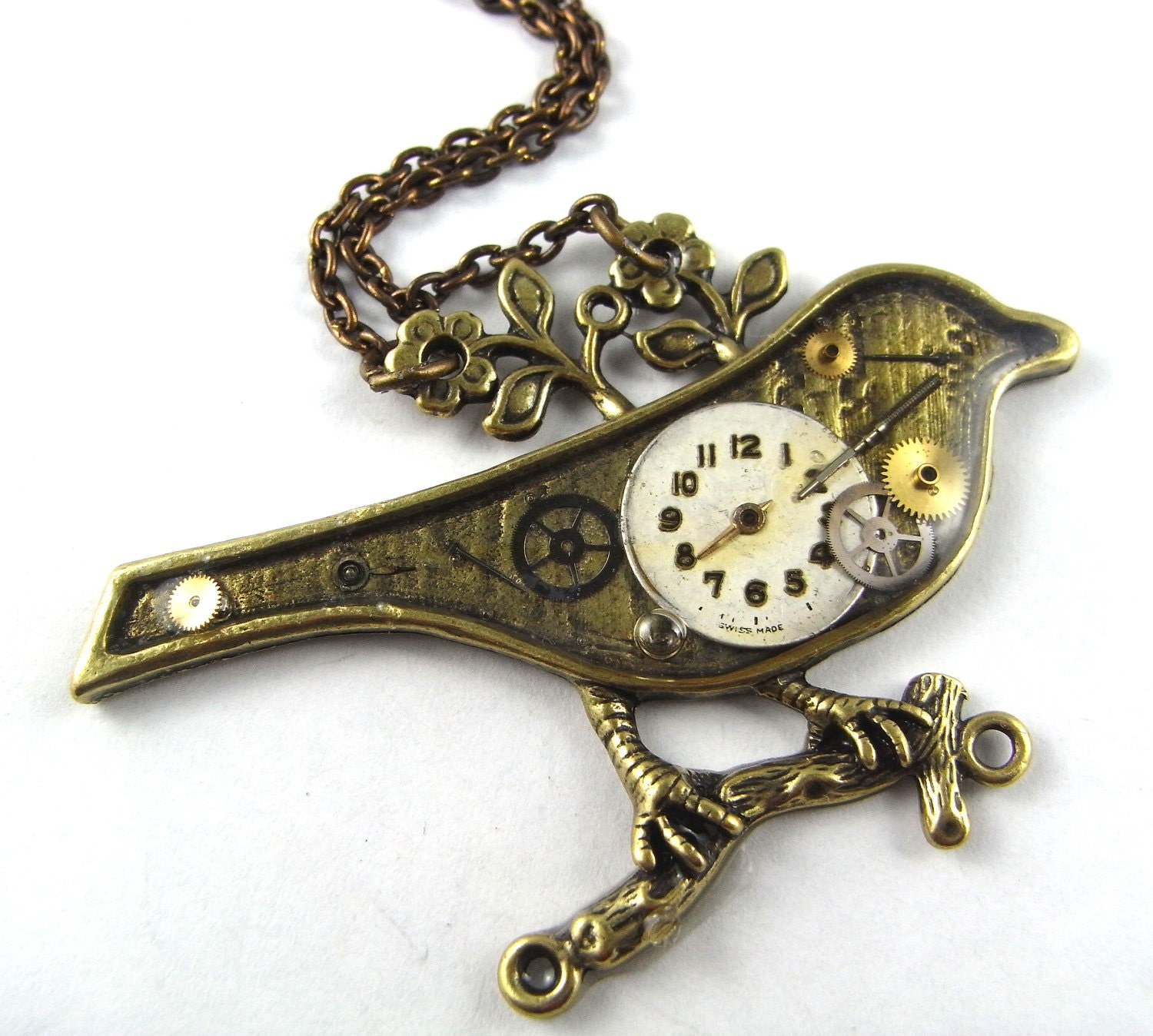 PERCHED Steampunk Bronze Bird Necklace