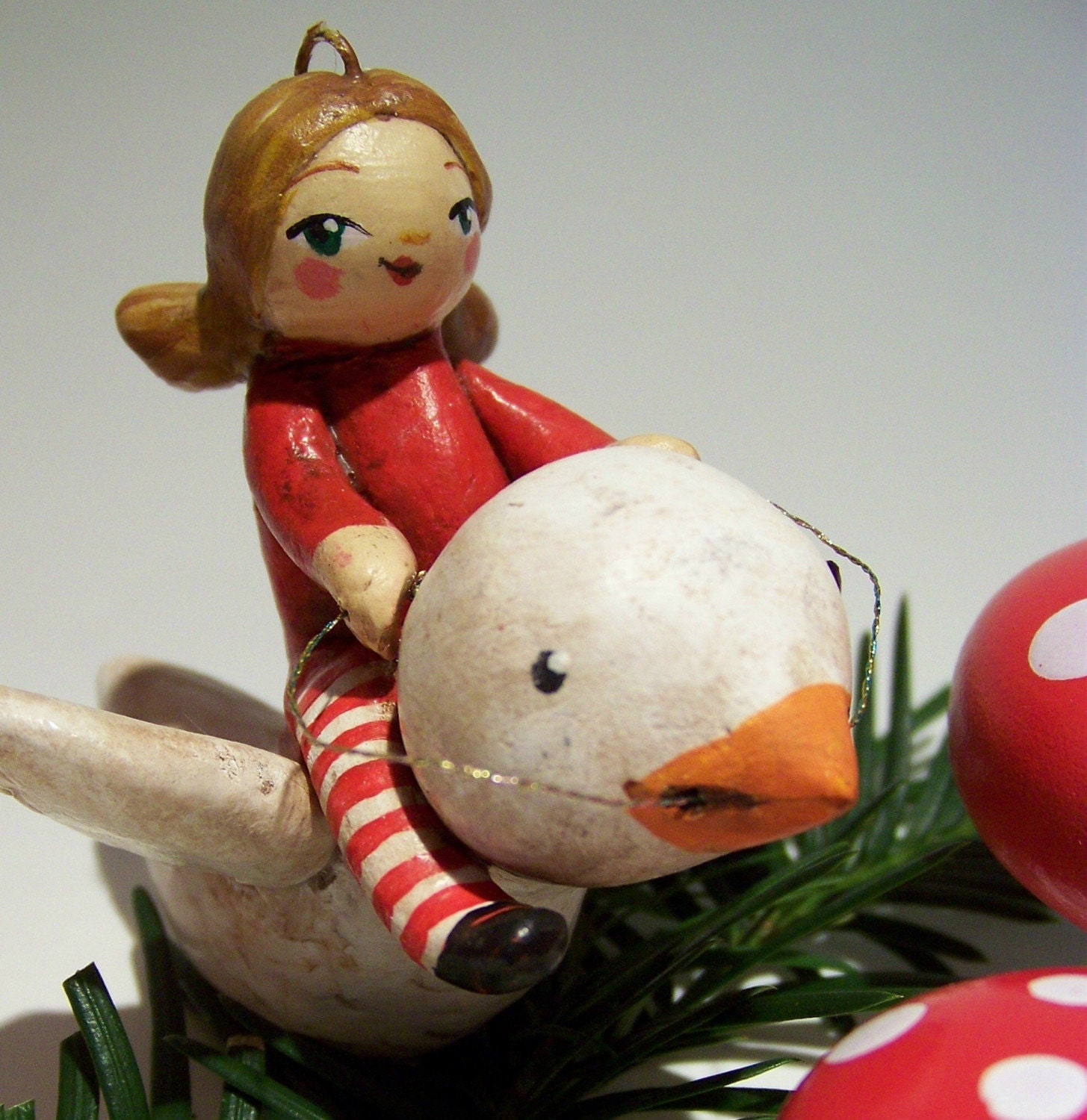 RESERVED for Coopluce - Sweet Girl and her friend the Bird - an Ornament for Christmas and beyond 