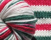 Hand dyed self striping worsted weight Christmas yarn in stock ready to ship
