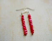 Bright Pink Pearl Stick Earrings. Valentine Hot Pink Stacked Pearls.