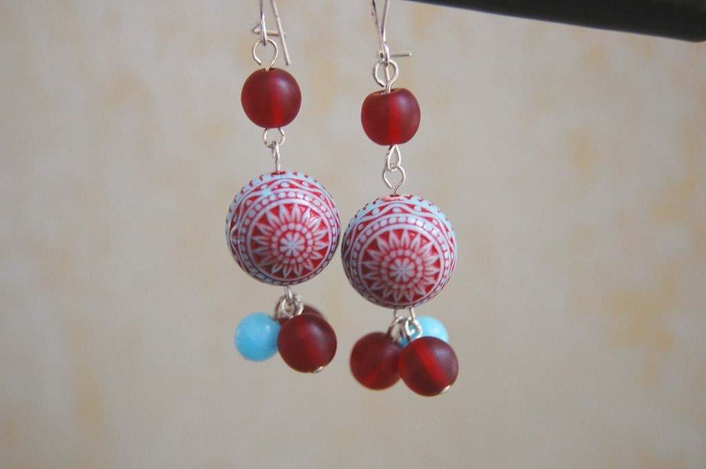 Red and Turquoise Earrings. Lola