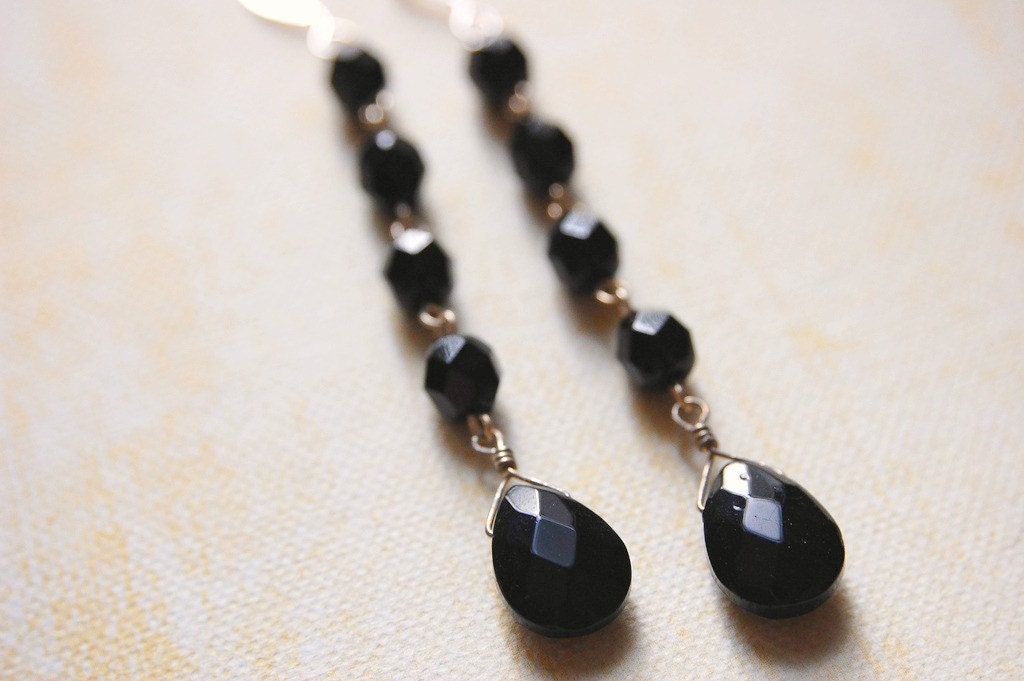 Little Black Dress. Jet Black Dangle Earrings.