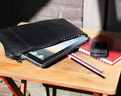 iPad / notebook cover from upcycled black leather with zipper