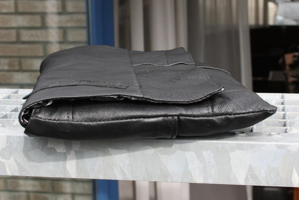 Black leather iPad cover from upcycled leather