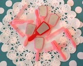 Vintage / Miniature Hand-Held Mirrors, Combs and Hair Brushes / Soft Pink Plastic / Fashion Doll Size