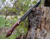High Carbon Steel and Purple heart kitchen / bar handmade knife.  12 1/2 in  long 7 1/2 in blade