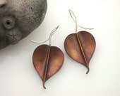 Bodhi Earrings, Copper, Medium, Sterling earwires , Pipal leaf, Buddha leaf. 132mc