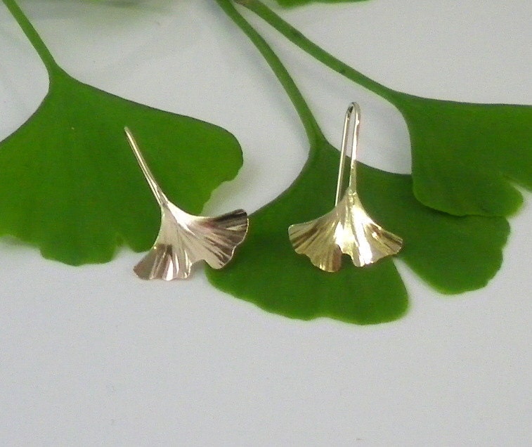 Ginkgo Leaf Earrings, Gold Filled, Tiny, 122gf