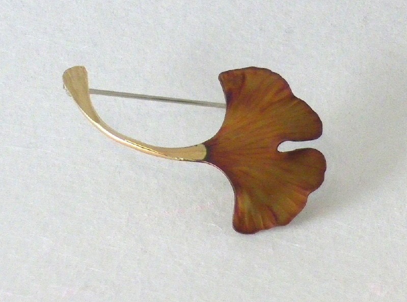 Ginkgo Leaf Pin, Copper, Gold filled, brown, 254mc
