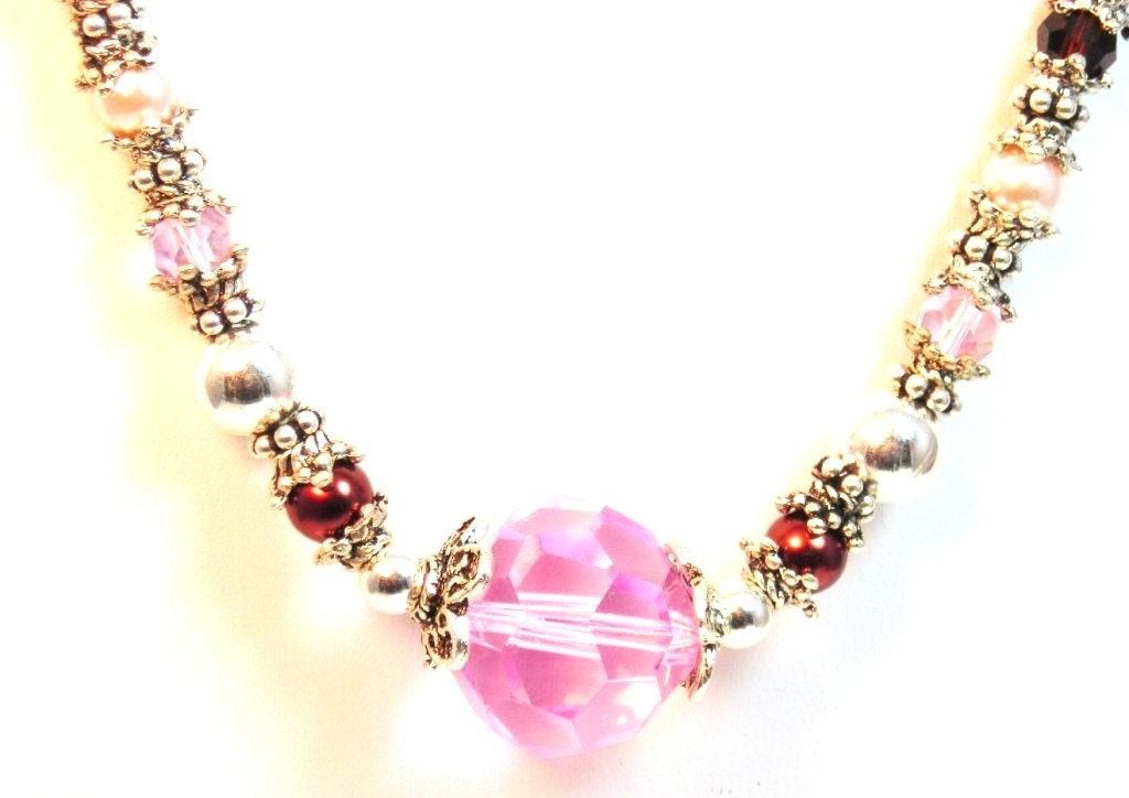 Final Clearance- Chocolate Covered Strawberry Crystal and Pearl Necklace, Bracelet and Earring Set