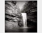 Cedar Falls: a black and white fine art photograph print of natural waterfall at Petit Jean State Park in Morrilton, Arkansas