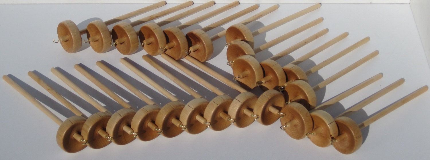 Twenty-Four Premium Maple Top Whorl Drop Spindles for Spinning Fiber into Yarn