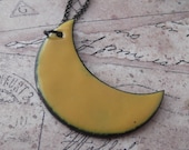 SALE Bright Yellow Crescent Moon Enamel Necklace
