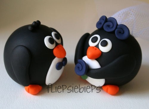 Custom Round Penguin Wedding Cake Topper