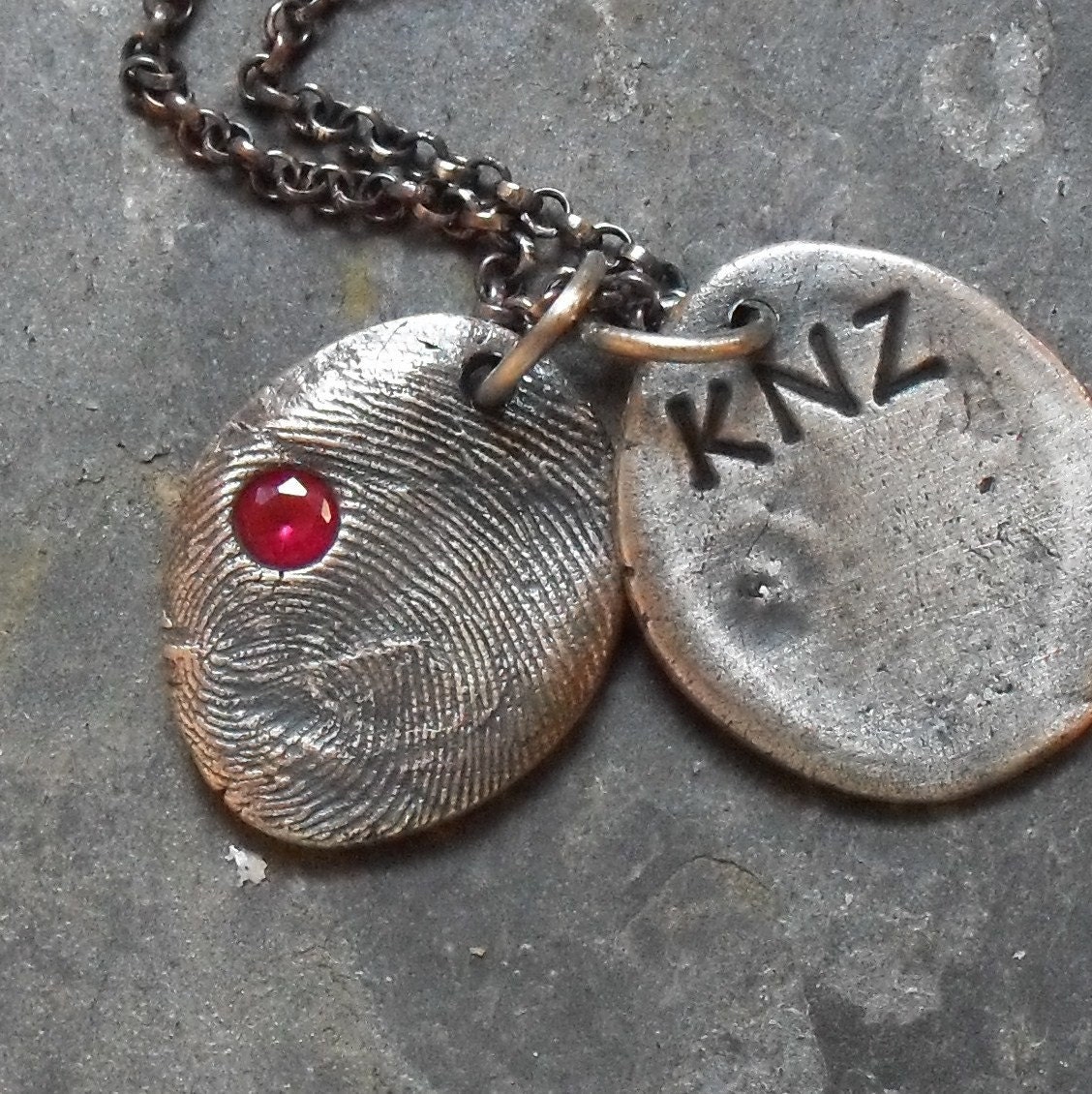 Fingerprint Necklace with Birthstone in Fine Silver - Rollo Chain - 1 Print