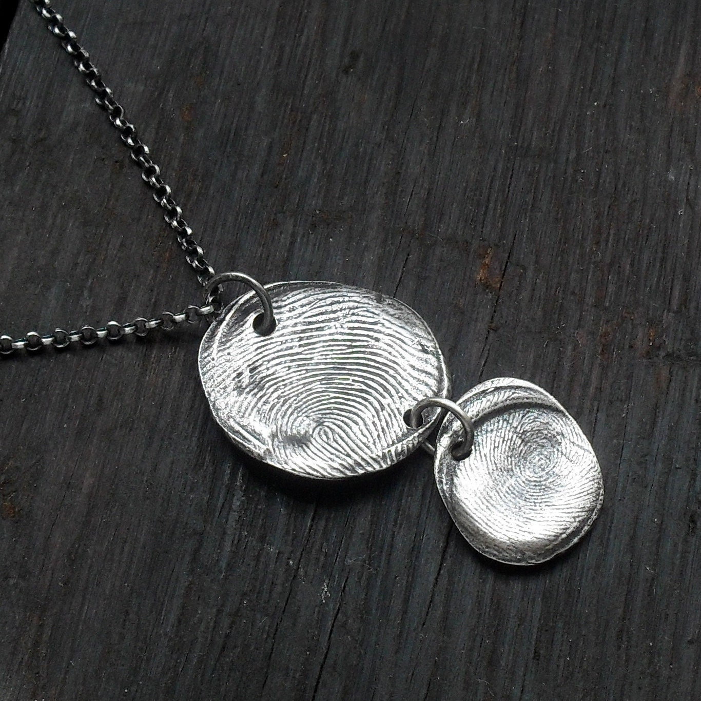Fingerprint Necklace with 2 Charms in Fine Silver