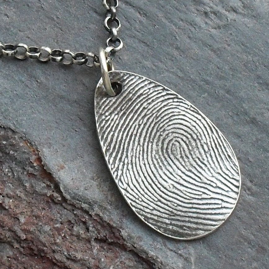 Fingerprint Necklace in Fine Silver - Teardrop Shape