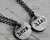 Organic His and Hers Necklace Set in Fine and Sterling Silver - Made to Order