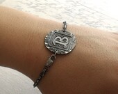 Olde World Rustic Initial Bracelet in Fine Silver on Sterling Silver Chain 7 inch READY TO SHIP