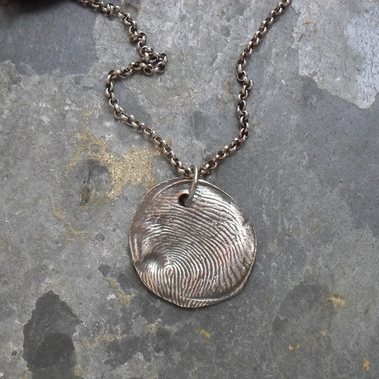 Fingerprint Necklace Fine Silver Charm on Sterling Silver Rollo Chain